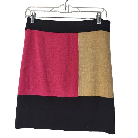Ann Taylor LOFT Size XXS Mini Sweater Skirt Wool Color Block Black Deep Pink Tan - Picture 3 of 7
